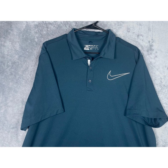 Nike Golf Sport Dri-FIT Polo Shirt Mens XL Teal Blue Dotted Swoosh Logo - Picture 2 of 6